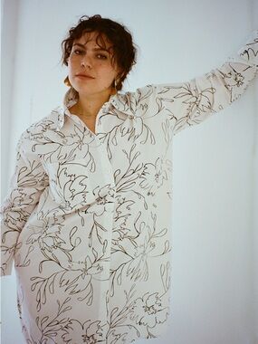 Light Cream Floral Shirt Dress